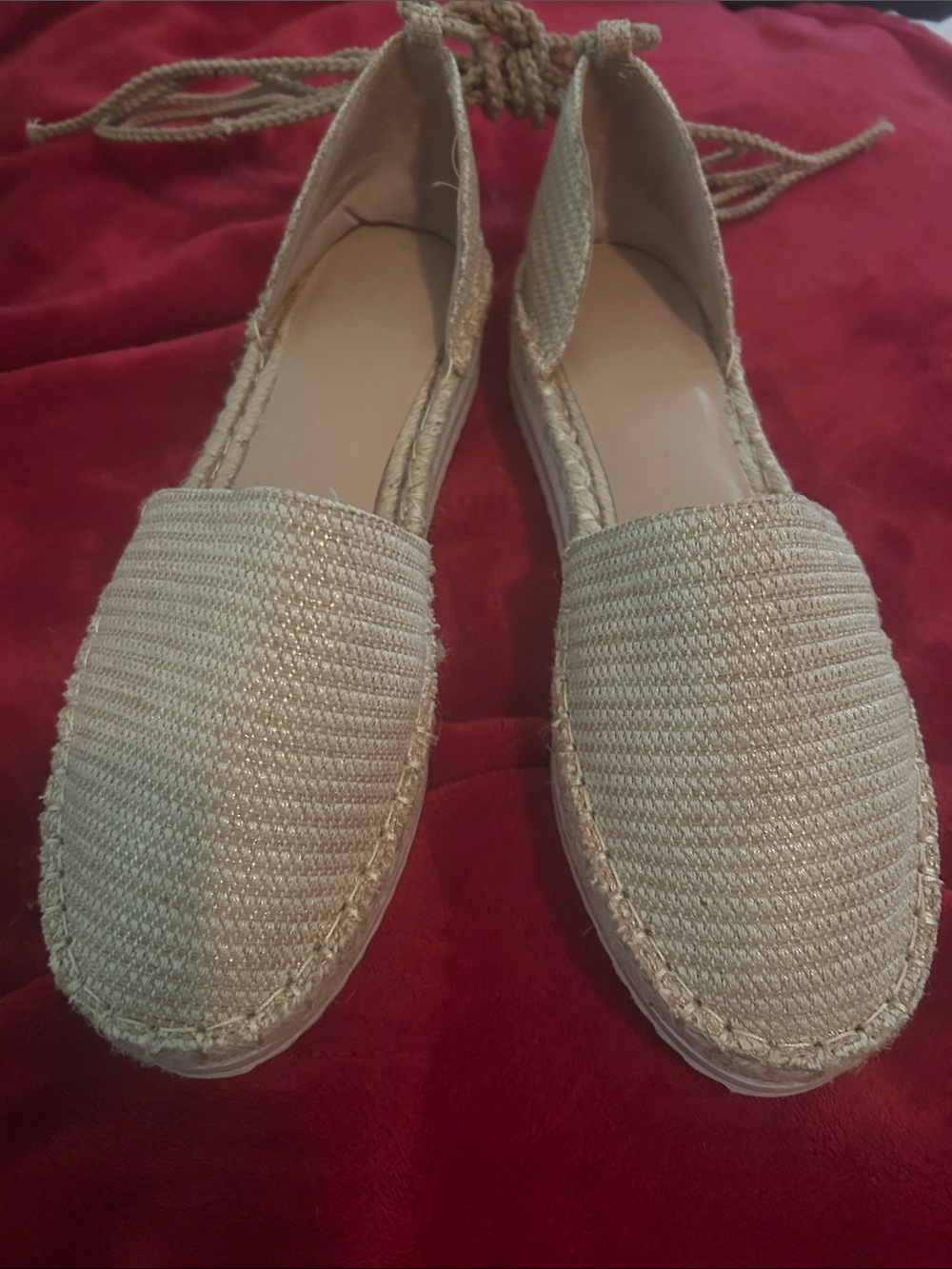Not Rated Metallic Cream Espadrille Flats with Ankle Tie